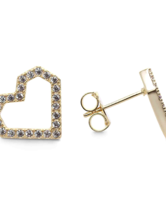 Aros Enchapados en Oro con Diseño de Corazón y Circones