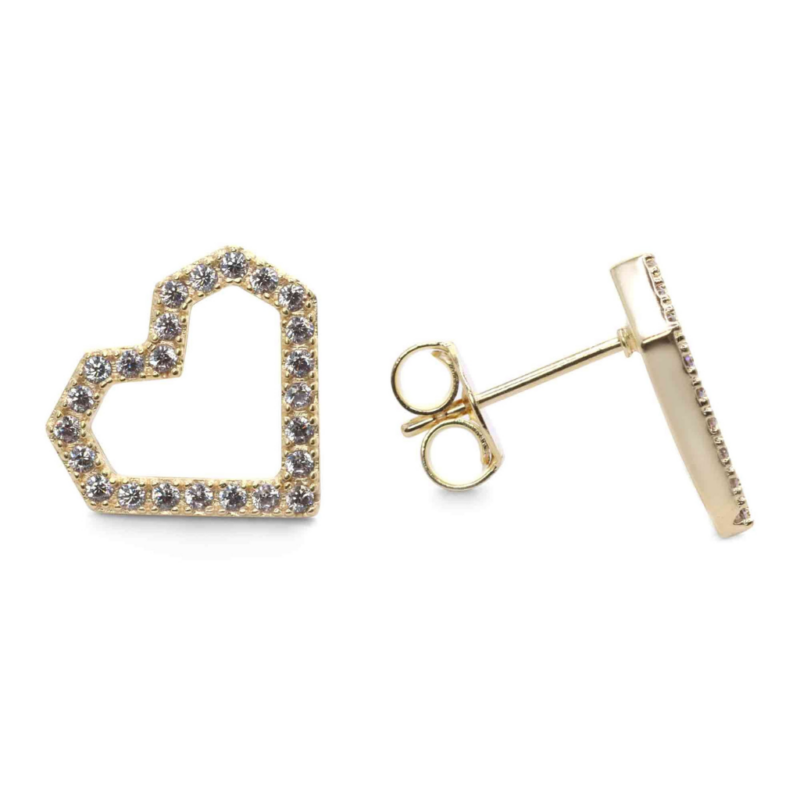 Aros Enchapados en Oro con Diseño de Corazón y Circones
