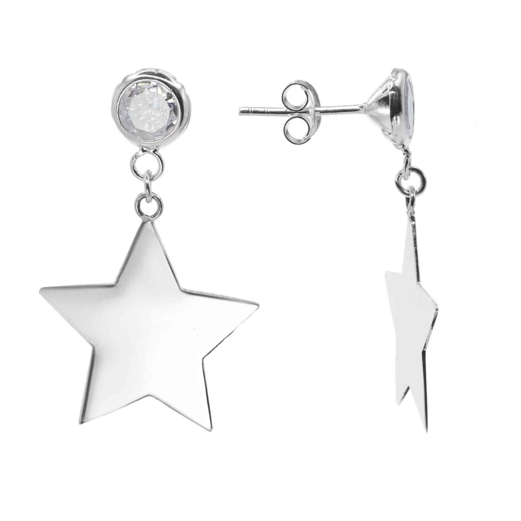 Aros de Plata 925 con Placa de Estrella Lisa y Circones