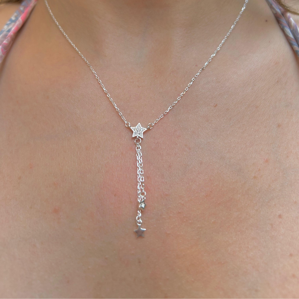 COLLAR CON ESTRELLAS Y CIRCONES DE PLATA