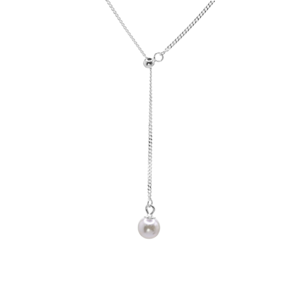 COLLAR DISEÑO EN V CON PERLA DE PLATA