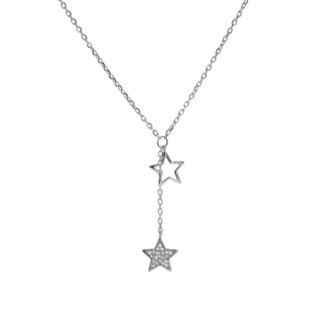 COLLAR MODELO V CON ESTRELLAS Y CIRCONES DE PLATA