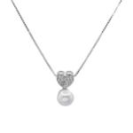 Collar de plata 925 con colgante de corazón, circones y perla de 7 mm, longitud ajustable de 42 cm + 3 cm