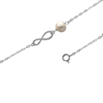 Pulsera de Plata 925 con Perla y Figura Infinito, 17 cm + 3 cm de Alargue